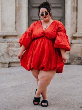 open lace back dress Miss Circle Women's Sacha Drop Waist Corset Puffy Mini Dress - Red